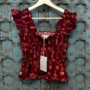 NWT. Hill House The Paz Top in Burgundy Botanical. Medium